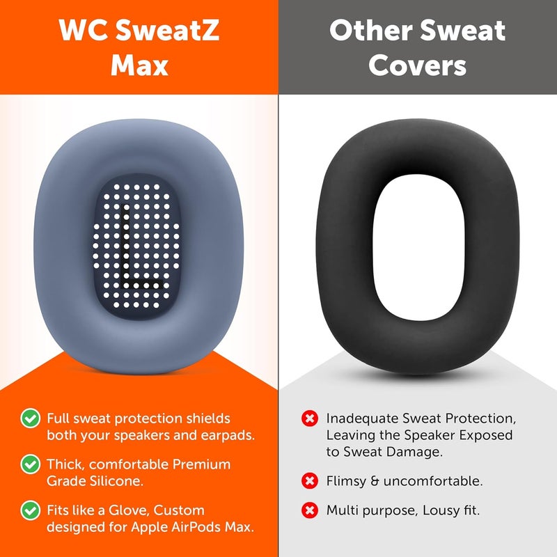 WC SweatZ Max - أغطية حماية حاصلة على براءة اختراع لسماعات الأذن Airpods Max من Wicked Cushions | مقاومة للعرق وسهلة الغسل | حماية كاملة من العرق لسماعات الأذن | زرقاء - Image 3